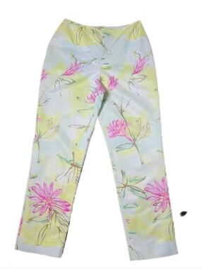 Neiman Marcus Floral Print Straight-Leg Pants